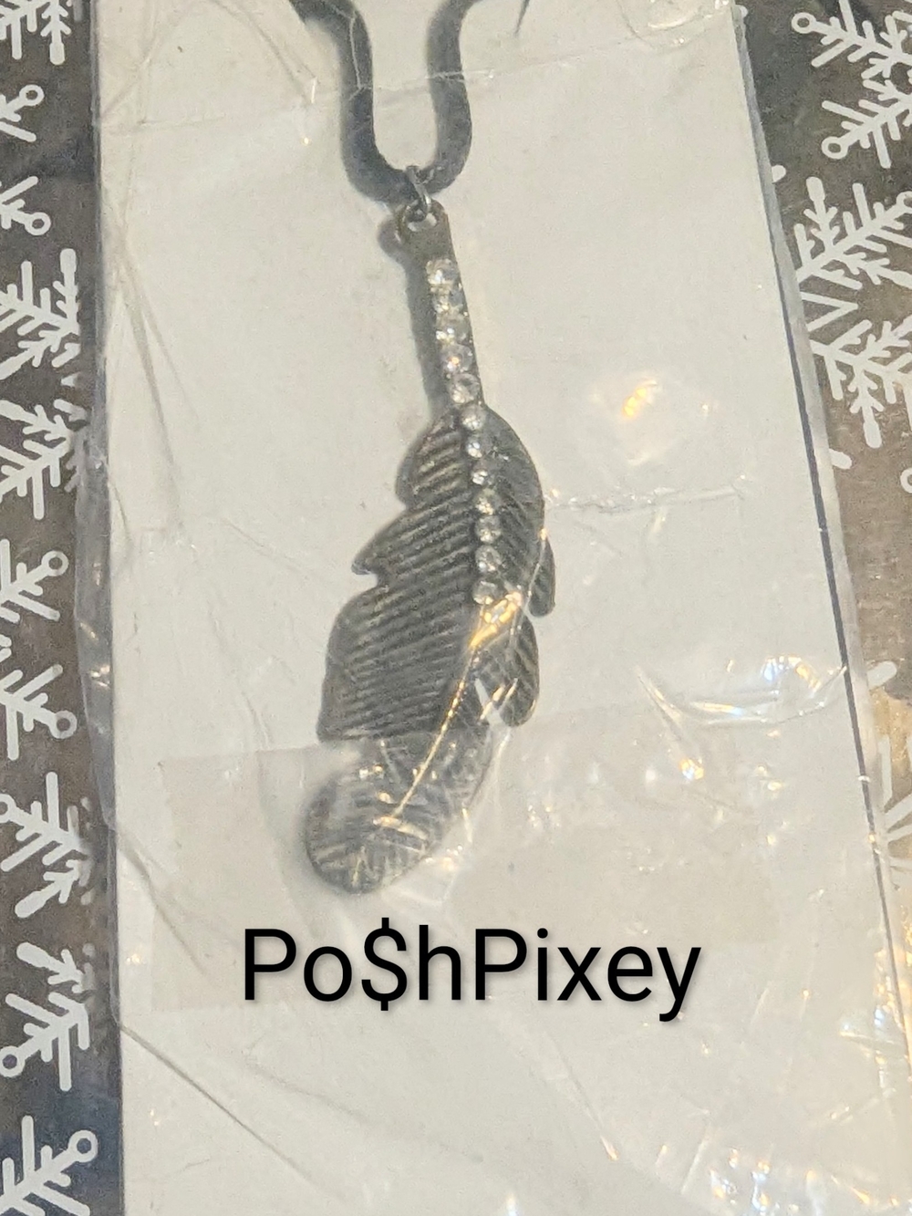 Silver Feather Pendant Necklace with Crystal Accents